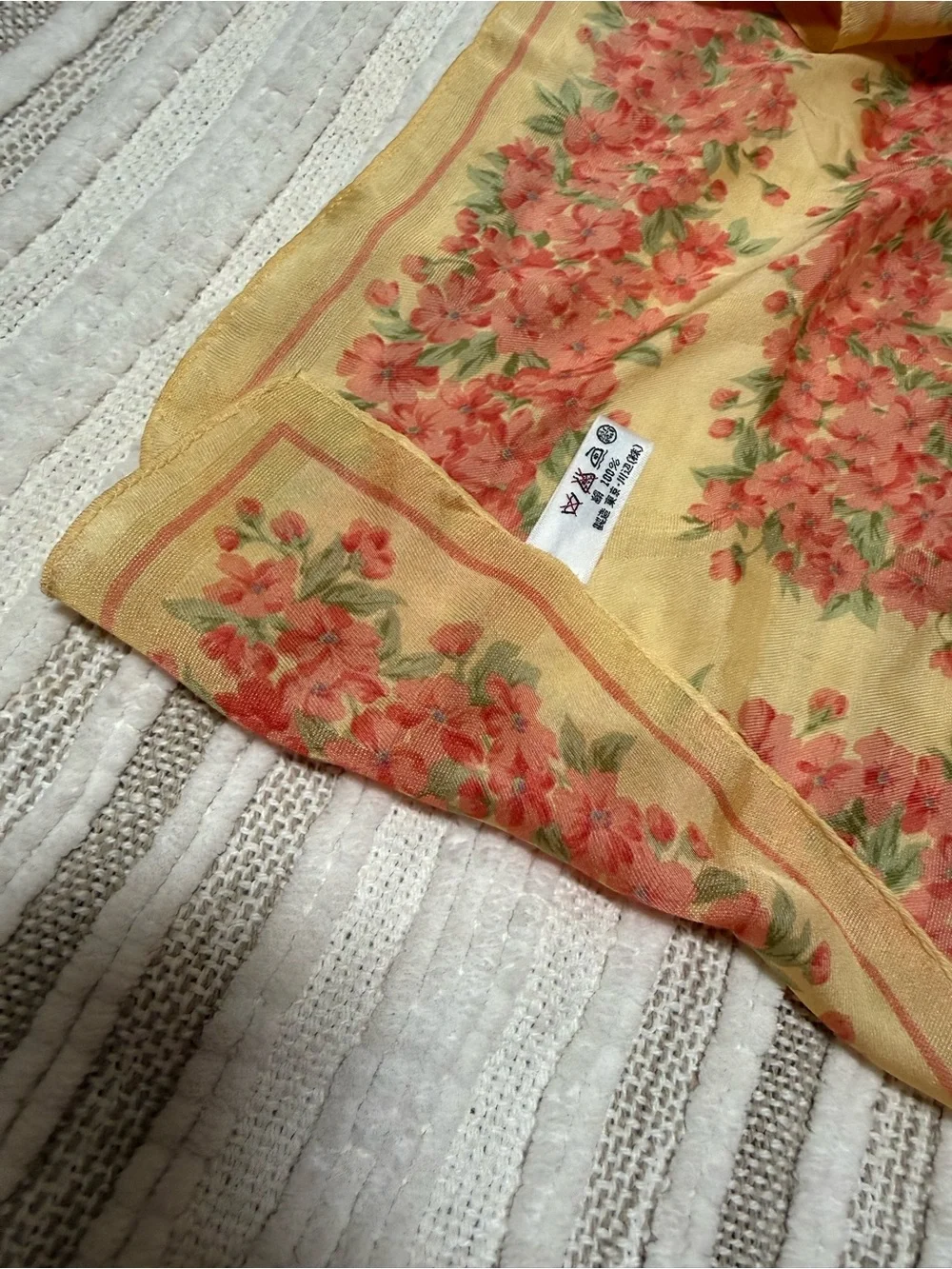 Yves Saint Laurent Yellow Scarf with Coral Floral Border